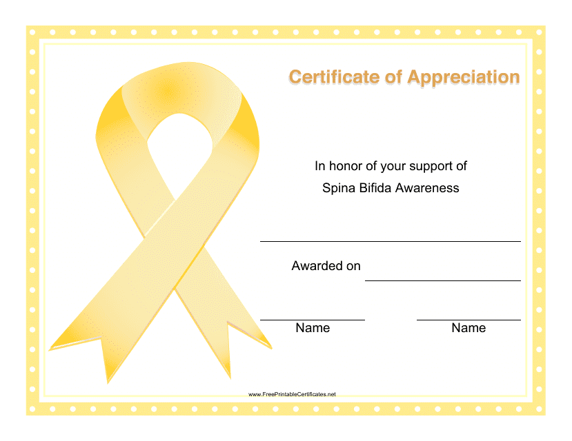 Spina Bifida Awareness Certificate of Appreciation Template