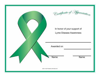 Document preview: Lyme Disease Awareness Certificate of Appreciation Template