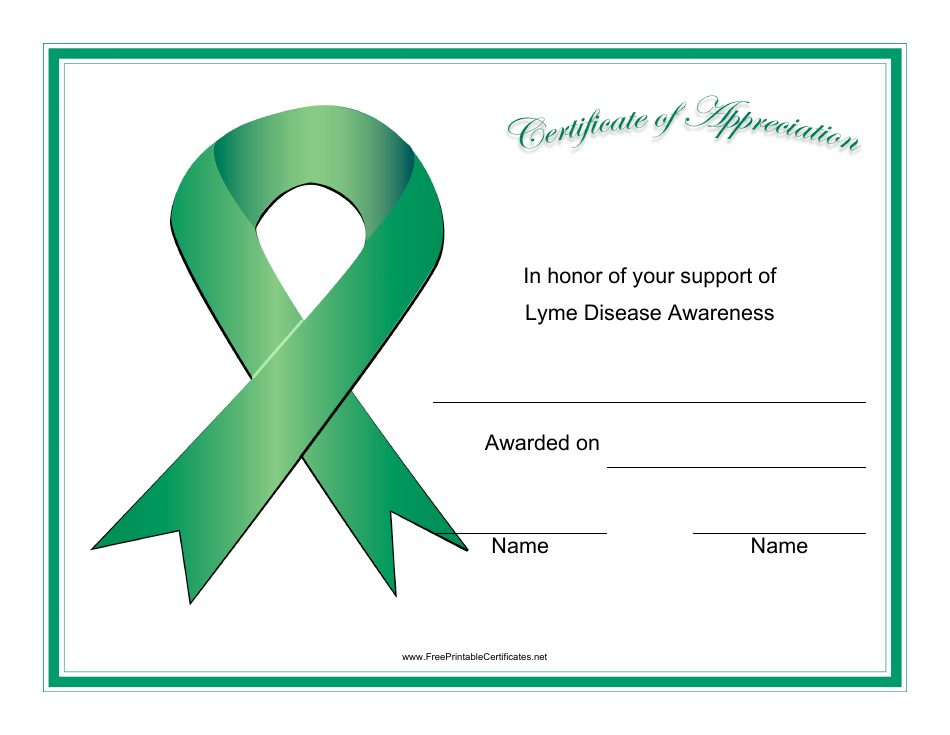 Lyme Disease Awareness Certificate of Appreciation Template - Preview