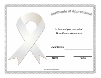 Document preview: Bone Cancer Awareness Certificate of Appreciation Template