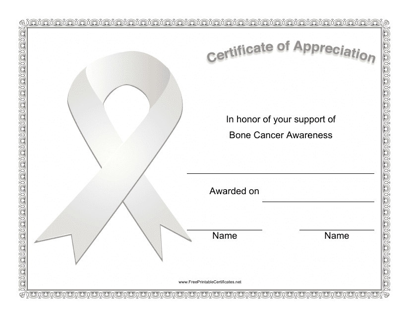 Bone Cancer Awareness Certificate of Appreciation Template