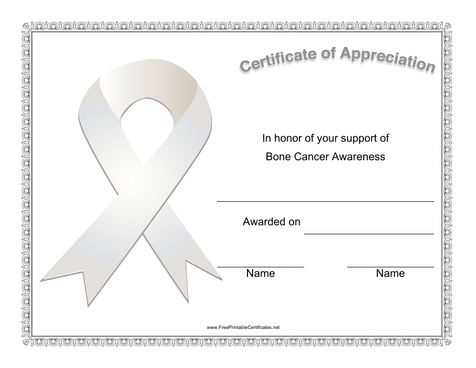 Bone Cancer Awareness Certificate of Appreciation Template - Image Preview