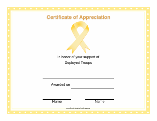 &quot;Deployed Troops Support Certificate of Appreciation Template&quot;