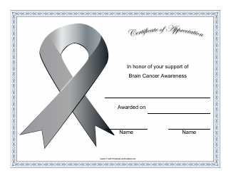 Document preview: Brain Cancer Awareness Certificate of Appreciation Template