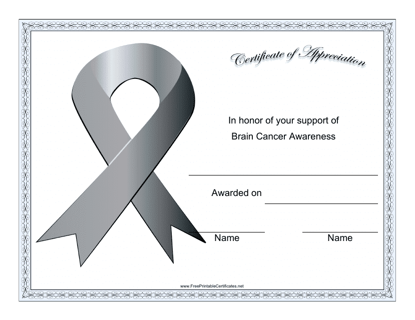 Brain Cancer Awareness Certificate of Appreciation Template
