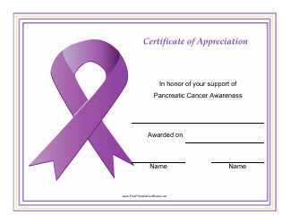 &quot;Pancreatic Cancer Awareness Certificate of Appreciation Template&quot;