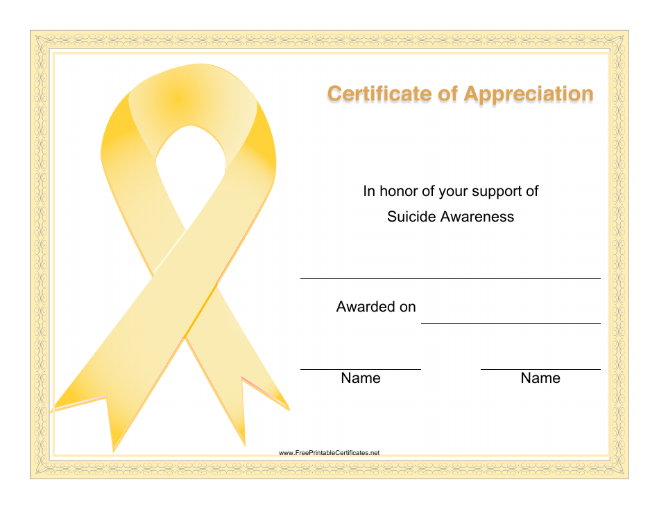 Suicide Awareness Certificate of Appreciation Template Image