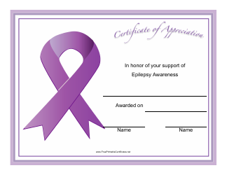 Document preview: Epilepsy Awareness Certificate of Appreciation Template