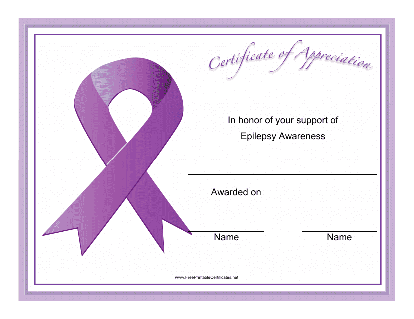 Epilepsy Awareness Certificate of Appreciation Template