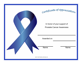 Document preview: Prostate Cancer Awareness Certificate of Appreciation Template