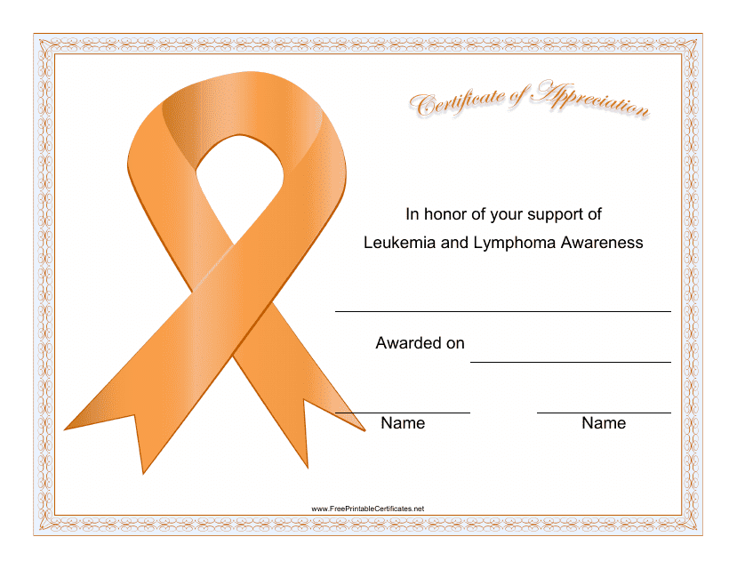 Leukemia and Lymphoma Awareness Certificate of Appreciation Template