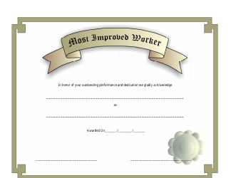 Document preview: Most Improved Worker Certificate Template