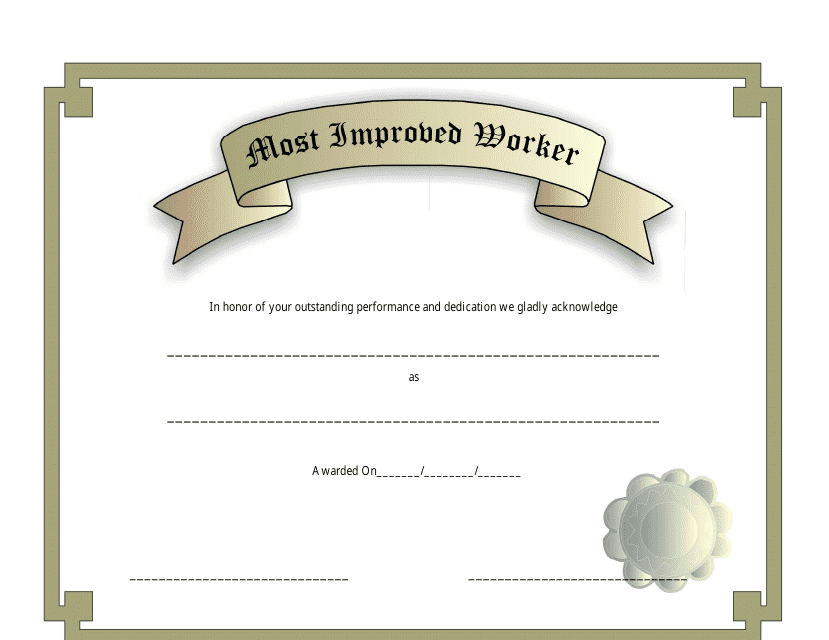 &quot;Most Improved Worker Certificate Template&quot; Download Pdf