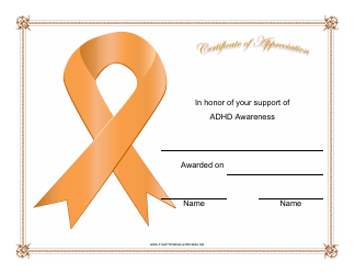 &quot;Adhd Awareness Certificate of Appreciation Template&quot;