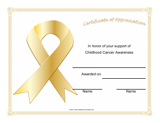 Document preview: Childhood Cancer Awareness Certificate of Appreciation Template