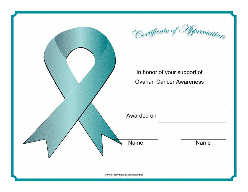&quot;Ovarian Cancer Awareness Certificate of Appreciation Template&quot; Download Pdf