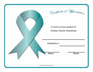 &quot;Ovarian Cancer Awareness Certificate of Appreciation Template&quot;