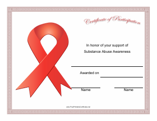 Document preview: Substance Abuse Awareness Certificate of Participation Template