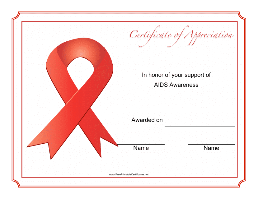 &quot;AIDS Awareness Certificate Template&quot; Download Pdf