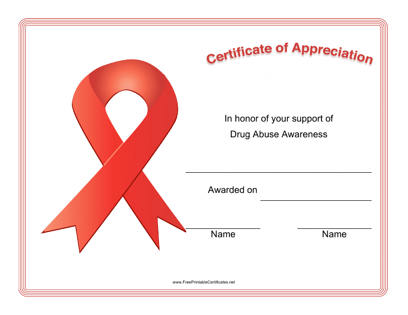 Drug Abuse Awareness Award Certificate Template