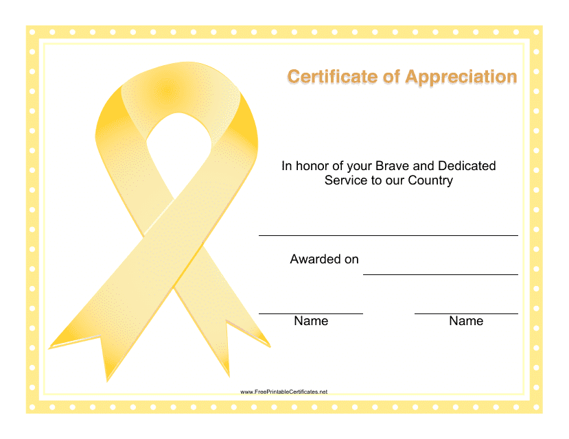 Brave and Dedicated Service to Our Country Certificate of Appreciation Template