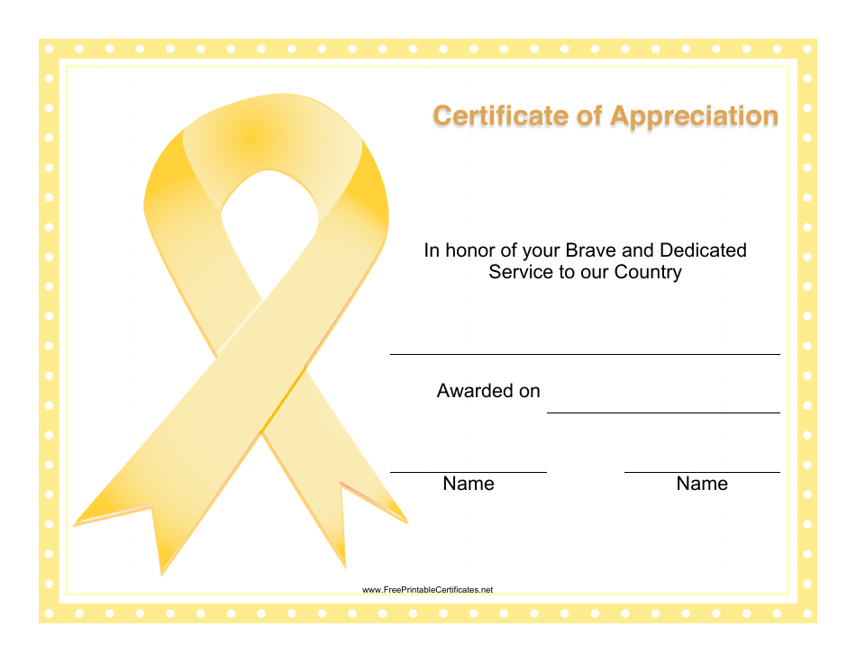 Brave and Dedicate Service to Our Country Certificate of Appreciation Template - Document Preview