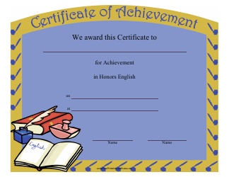 &quot;Honors English Certificate of Achievement Template&quot;
