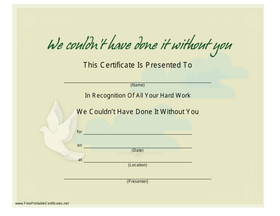 Hard Work Certificate of Recognition Template - Dove, Page 1