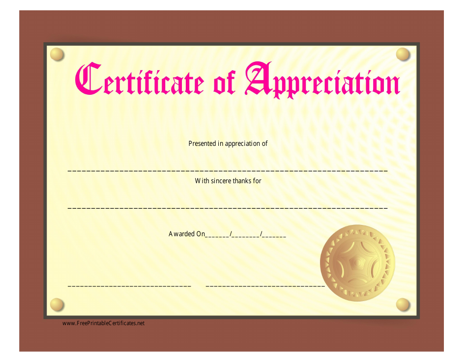 Golden Certificate of Appreciation Template
