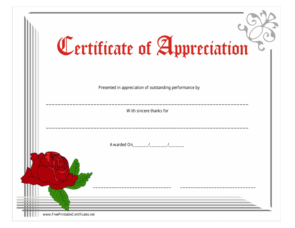 Certificate of Appreciation Template - Rose, Page 1