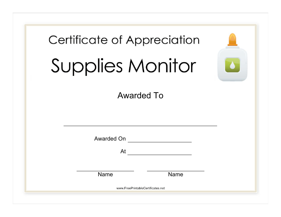 Supplies Monitor Appreciation Certificate Template, Page 1