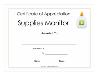 &quot;Supplies Monitor Appreciation Certificate Template&quot;