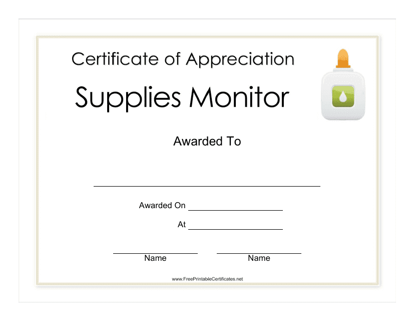 Supplies Monitor Appreciation Certificate Template Download Pdf