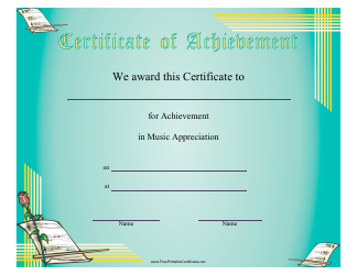Document preview: Music Appreciation Certificate of Achievement Template