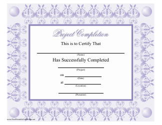 Document preview: Lilac Project Completion Award Certificate Template