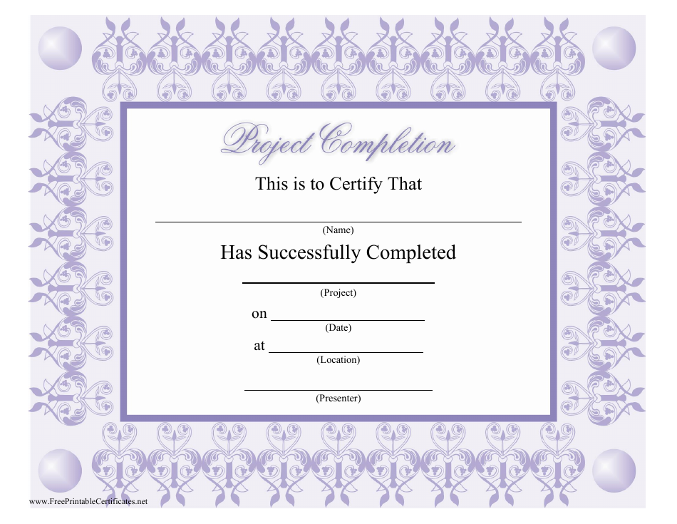 Lilac Project Completion Award Certificate Template, Page 1