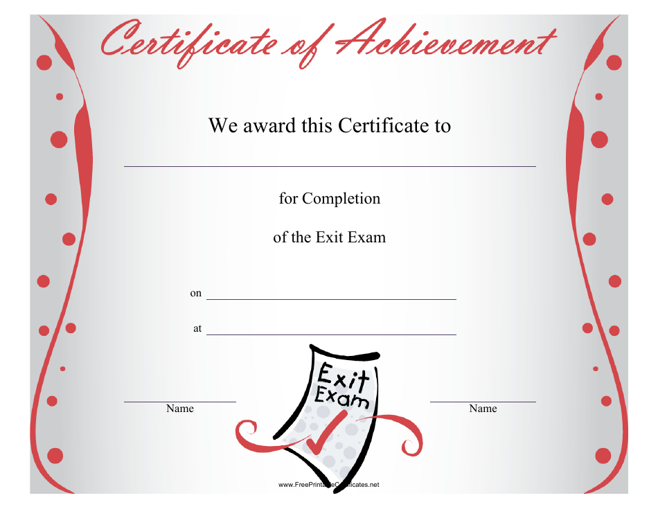 (Exit Exam Certificate of Completion Template) Image Preview