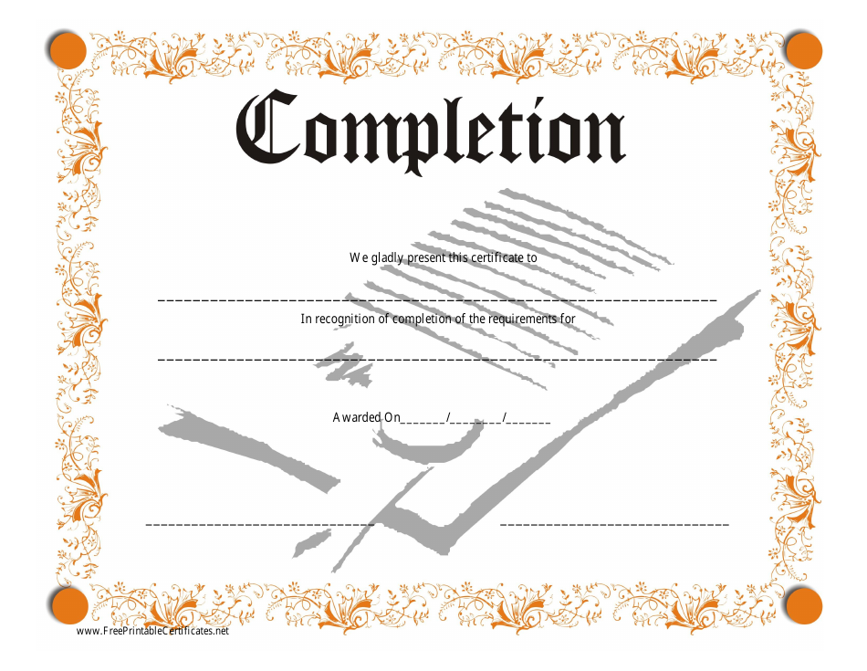 Orange Certificate of Completion Template - Preview