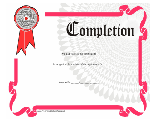 Document preview: Pink Certificate of Completion Template - Red Ribbon