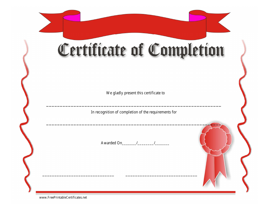 Printable Certificate Of Completion Template