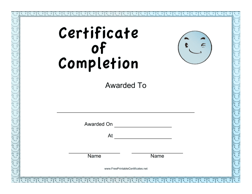 Blue Certificate of Completion Template - Smile
