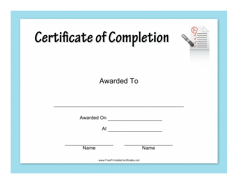 &quot;Blue Certificate of Completion Template&quot; Download Pdf