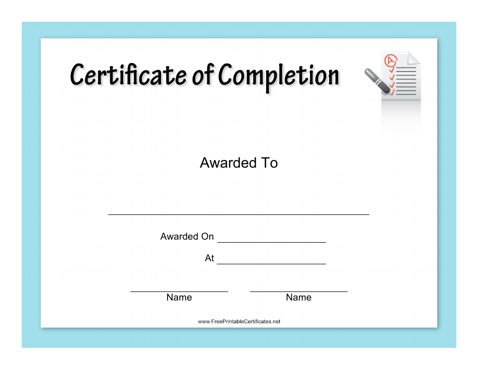 Blue Certificate of Completion Template