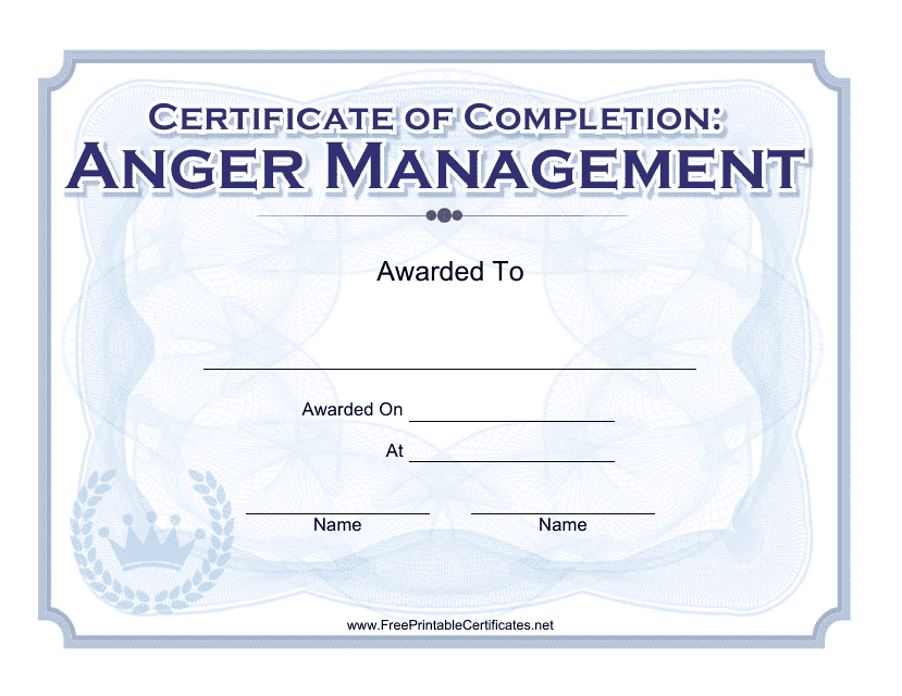 Anger Management Completion Certificate Template Preview