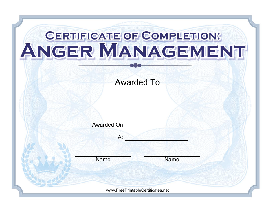 Anger Management Completion Certificate Template Preview