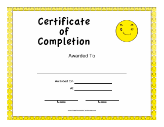 Document preview: Yellow Certificate of Completion Template