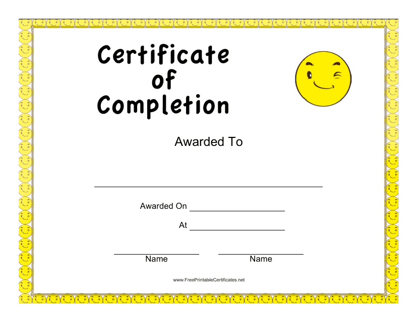 Yellow Certificate of Completion Template