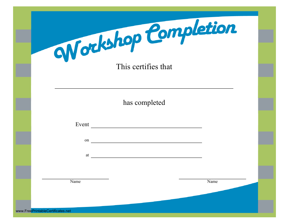 Workshop Certificate of Completion Template - Green, Blue, Grey
