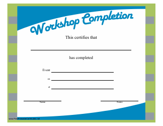 Document preview: Workshop Certificate of Completion Template - Green, Blue, Grey
