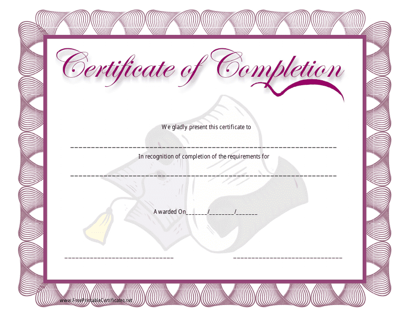 &quot;Pink Certificate of Completion Template&quot; Download Pdf
